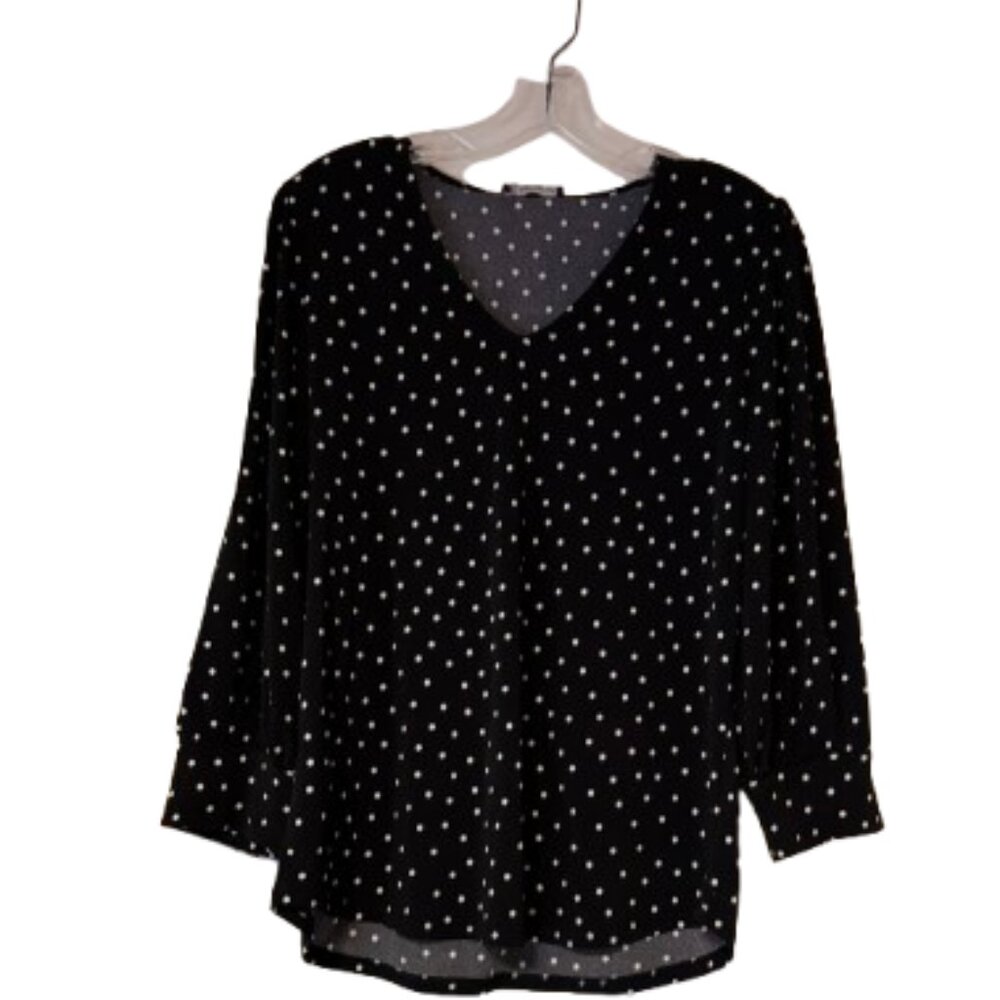 Adrianna Papell 3/4 Sleeve Black & White Polka Dot Blouse - Medium